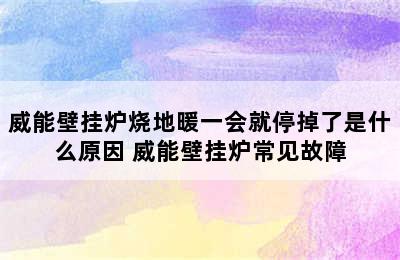 威能壁挂炉烧地暖一会就停掉了是什么原因 威能壁挂炉常见故障